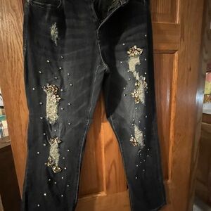 INC International Concepts Black Distressed Boyfriend Jeans